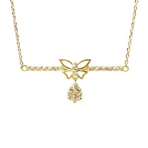 گردنبند طلا نگین دار طرح پروانه کد N048